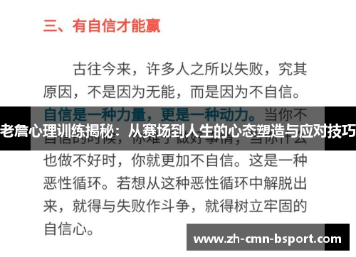 老詹心理训练揭秘：从赛场到人生的心态塑造与应对技巧
