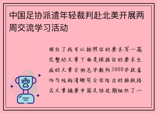 中国足协派遣年轻裁判赴北美开展两周交流学习活动 中国足协派遣年轻裁判赴北美开展两周交流学习活动